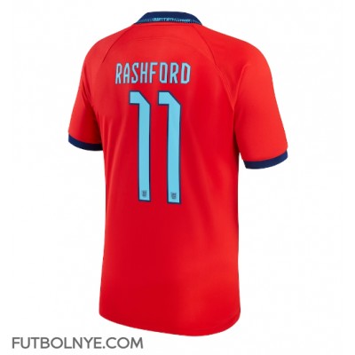 Camiseta Inglaterra Marcus Rashford #11 Visitante Equipación Mundial 2022 manga corta